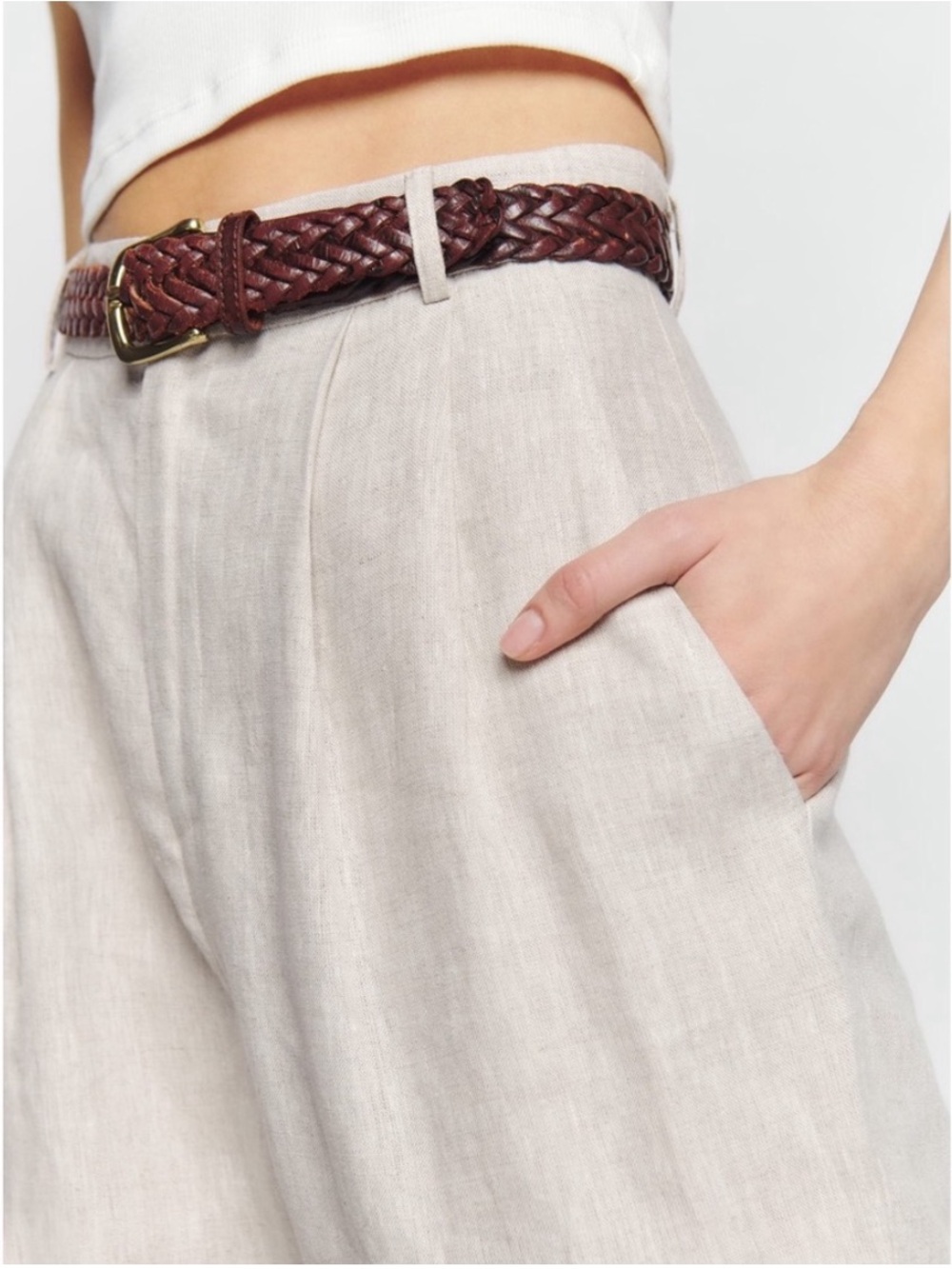 Reformation Mason Linen High Rise Wide Leg Pleated Pant Beige Women 2 Like New - Picture 3 of 16